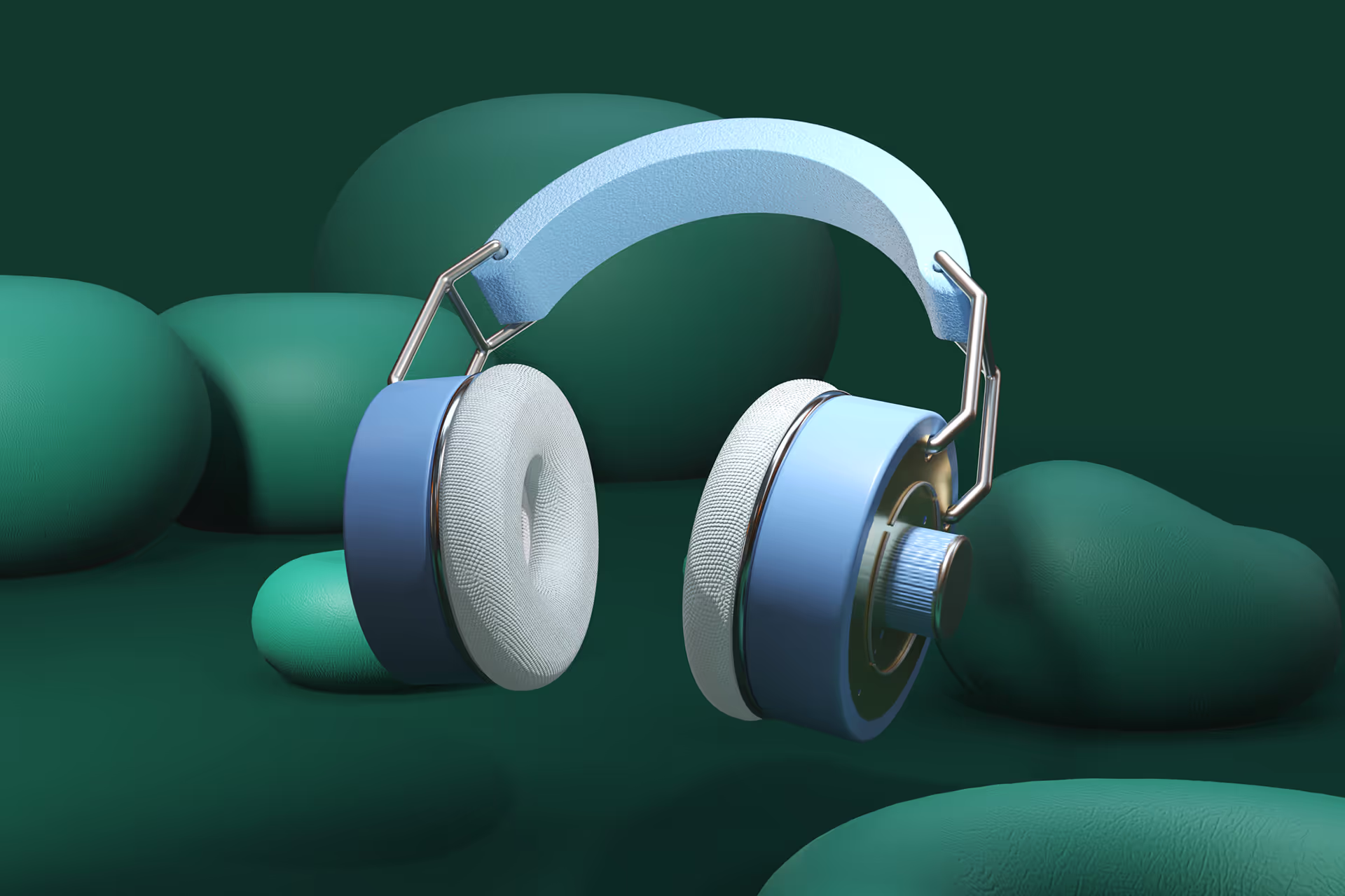 A render of 3D headphones designed in beginner-friendly 3D modeling software Womp